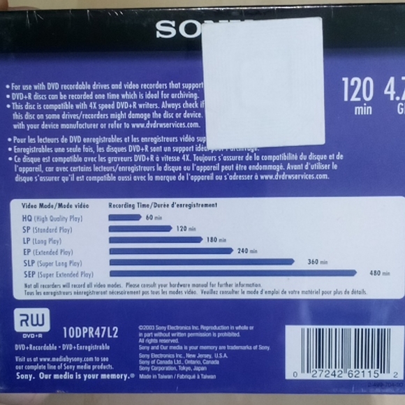 2/$20 NEW Sony DVD+R 10 Pack - Picture 3 of 3